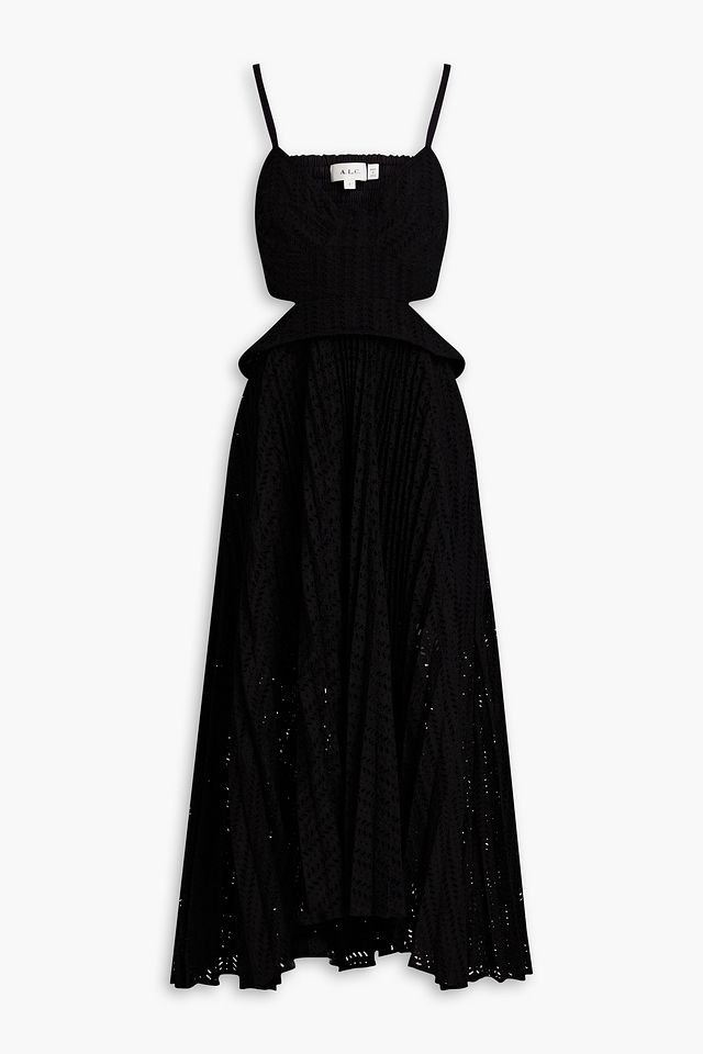 Malia cutout pleated broderie anglaise midi dress