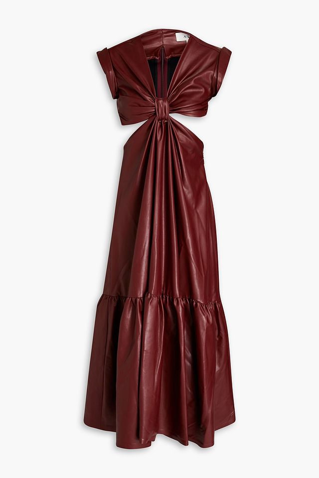 Cutout knotted faux leather midi dress