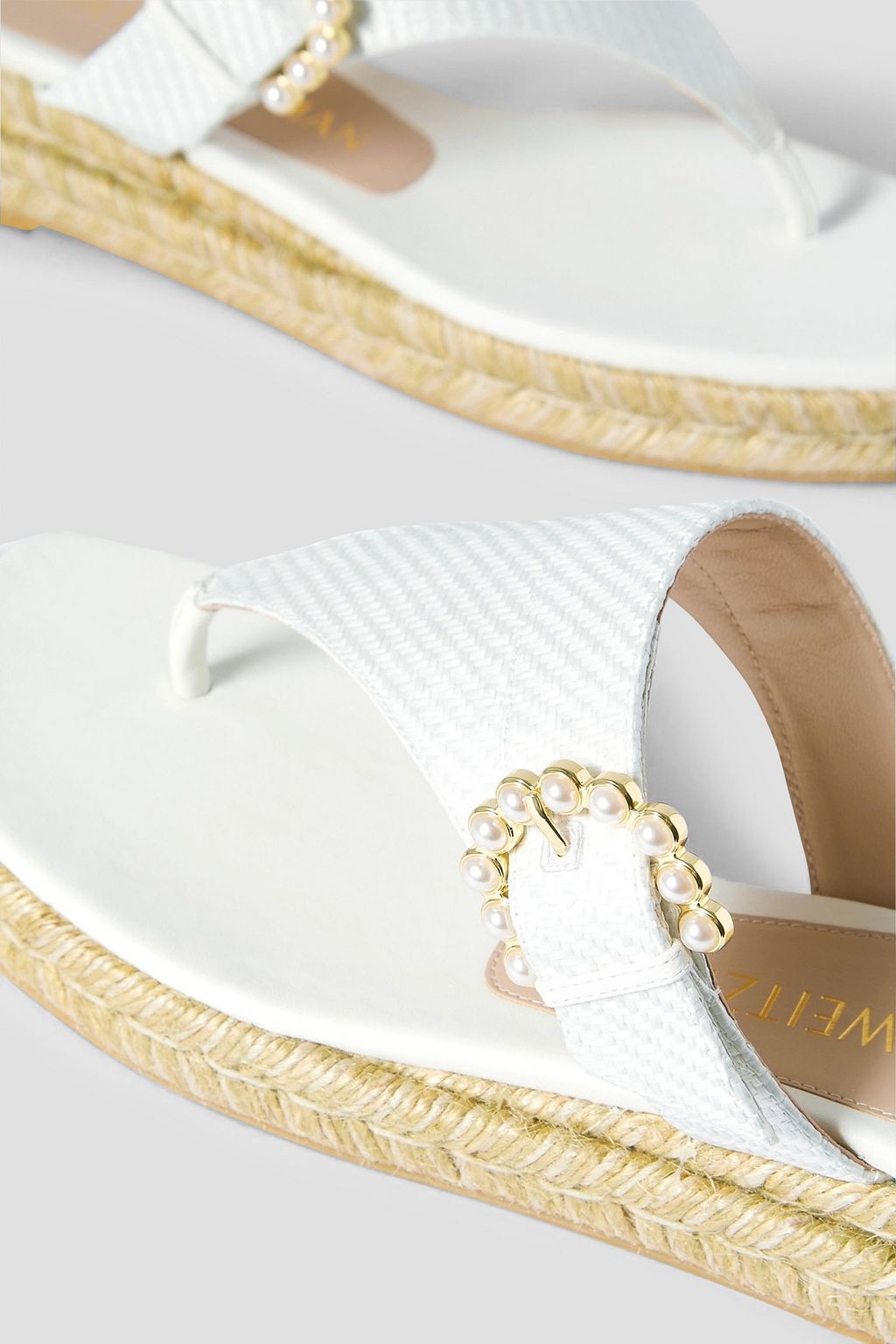 STUART WEITZMAN Embellished raffia espadrille wedge sandals