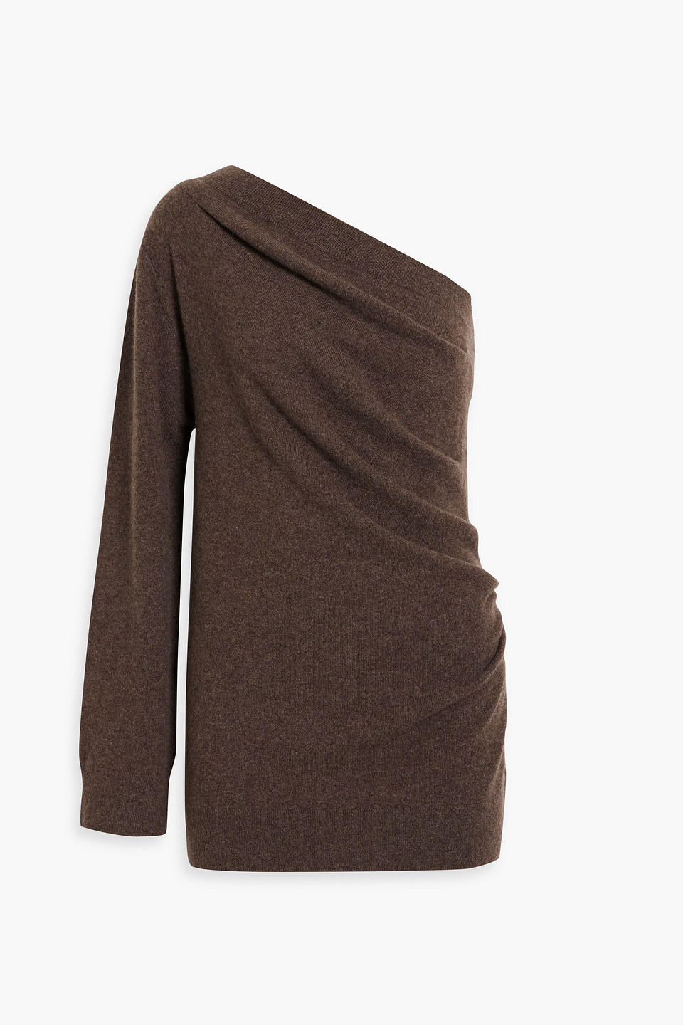 Dries Van Noten Tarps One-shoulder Ruched Cashmere Sweater In Chocolate