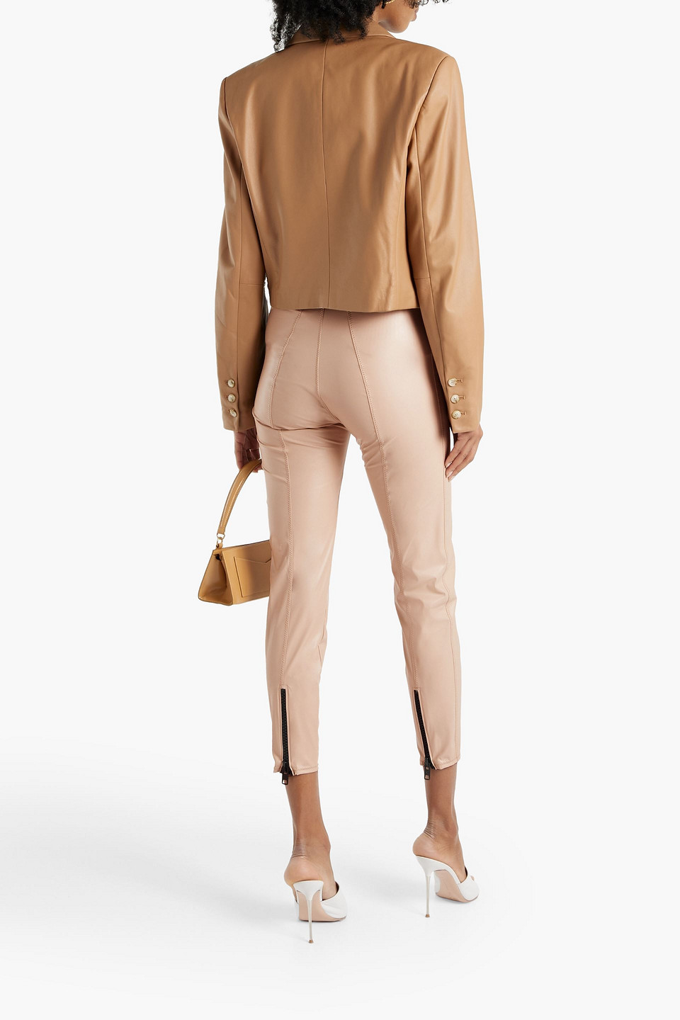 Shop Lisa Marie Fernandez Kerlie Cropped Faux Leather Leggings In Blush