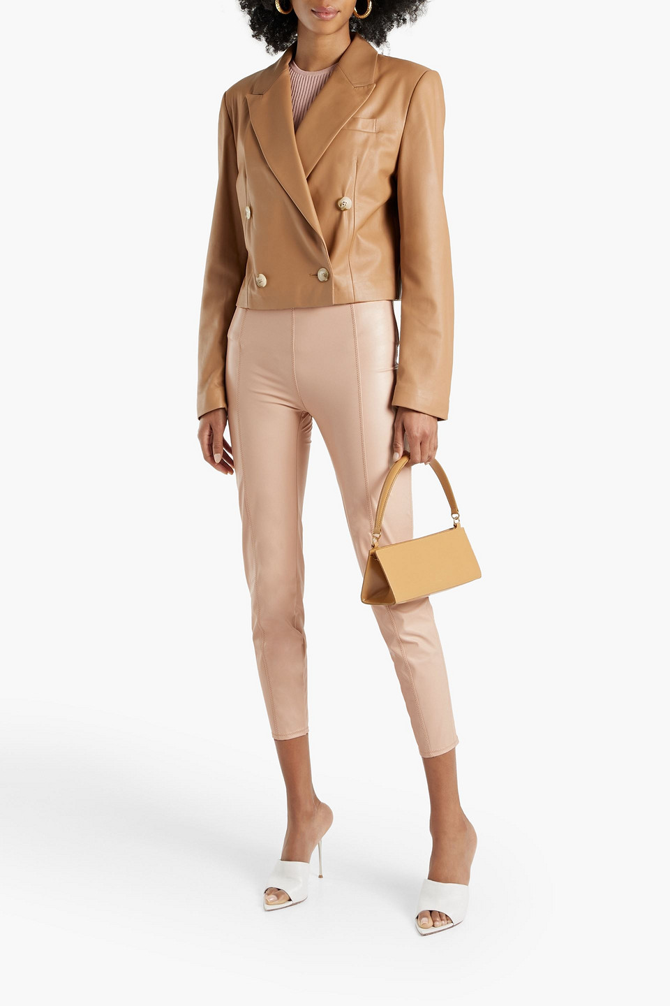 Shop Lisa Marie Fernandez Kerlie Cropped Faux Leather Leggings In Blush