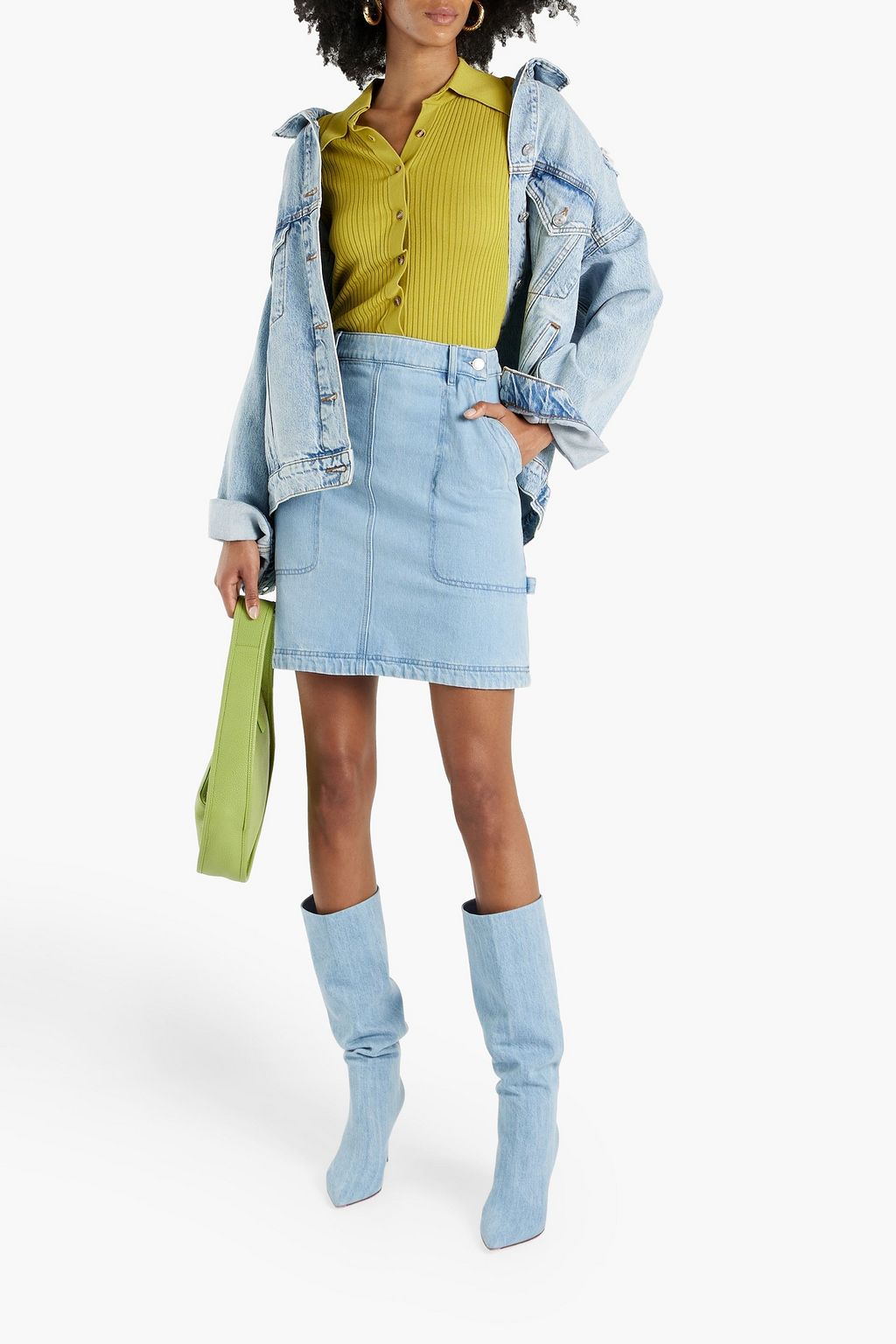 KENZO Appliquéd faded denim mini skirt