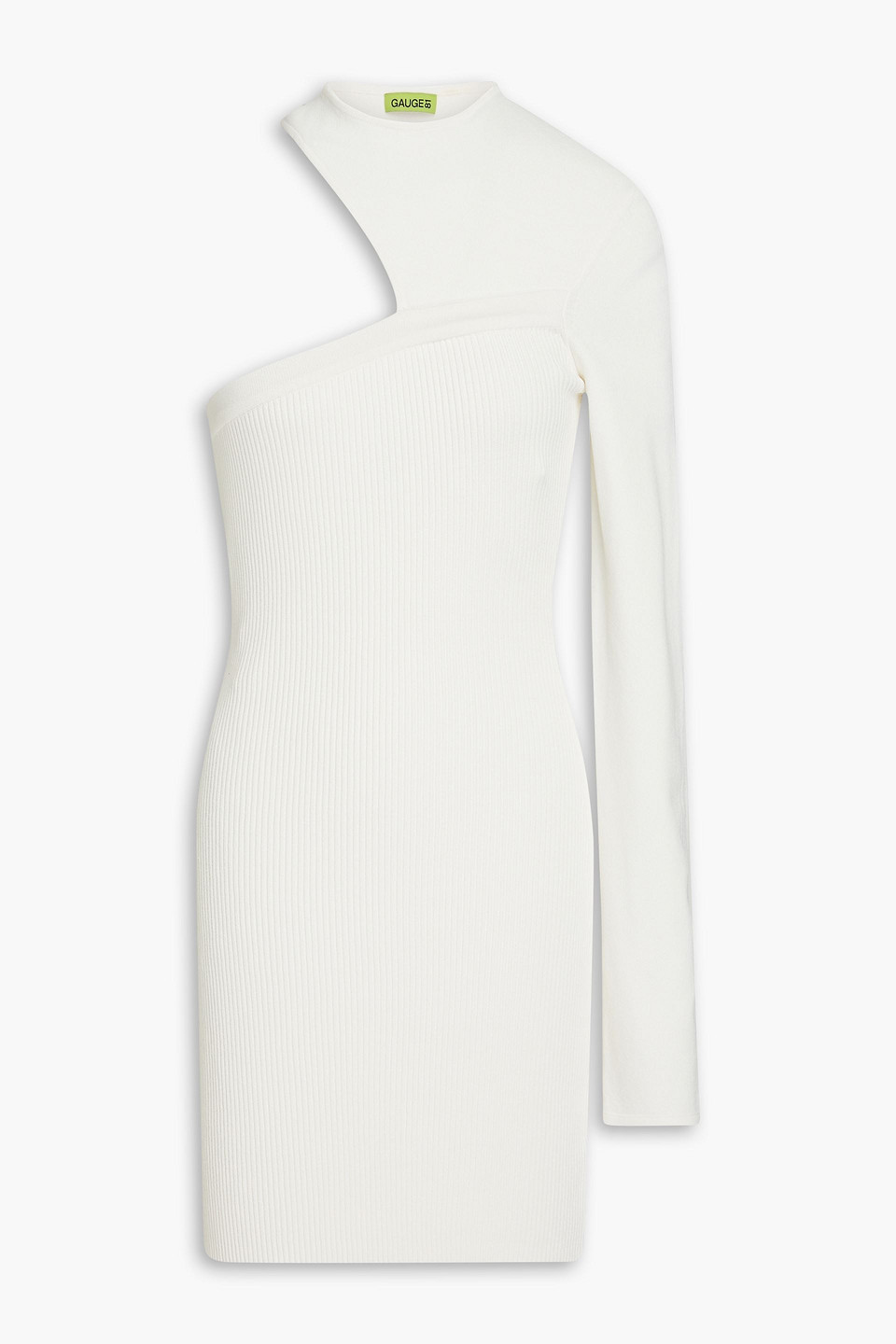 Gauge81 One-shoulder Cutout Ribbed-knit Mini Dress In Ivory