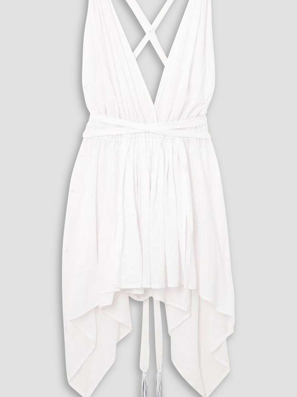chuj asymmetric leather-trimmed cotton-gauze halterneck mini dress