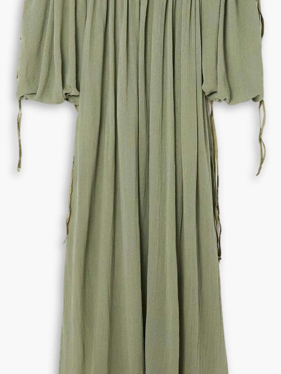 kikab off-the-shoulder leather-trimmed cotton-gauze maxi dress