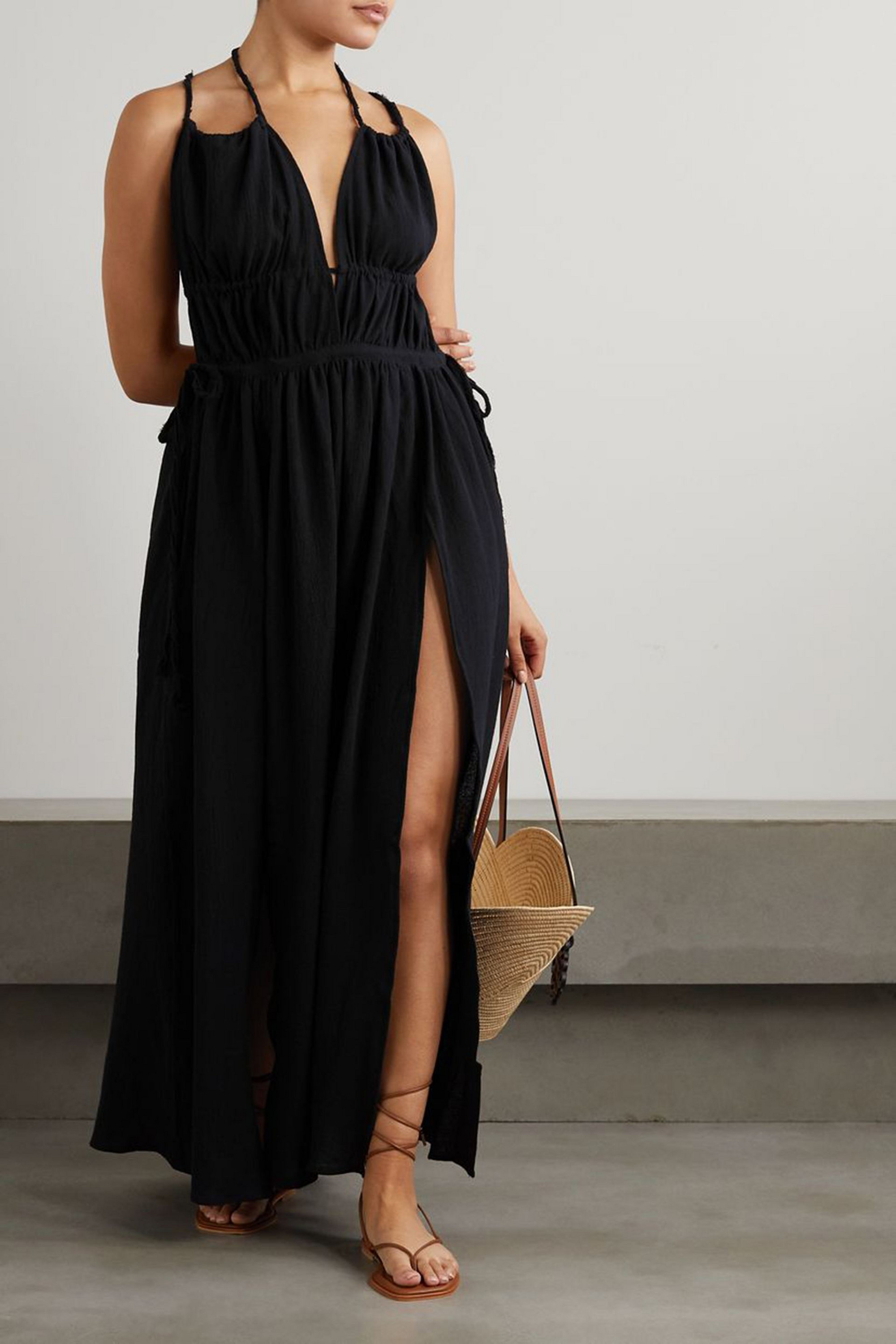 Caravana Tupaq open-back cotton halterneck maxi dress