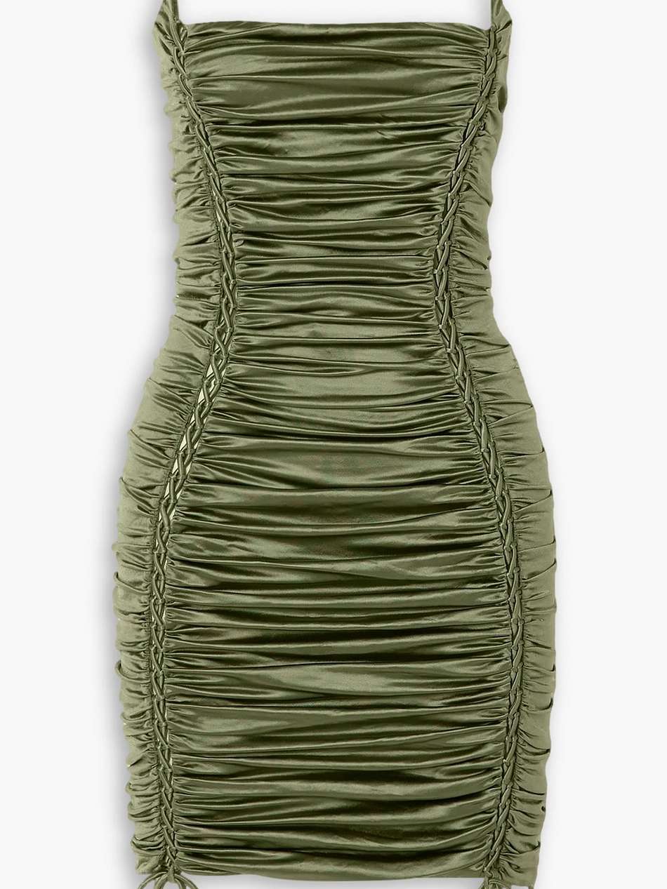 ruched gathered stretch-satin mini dress