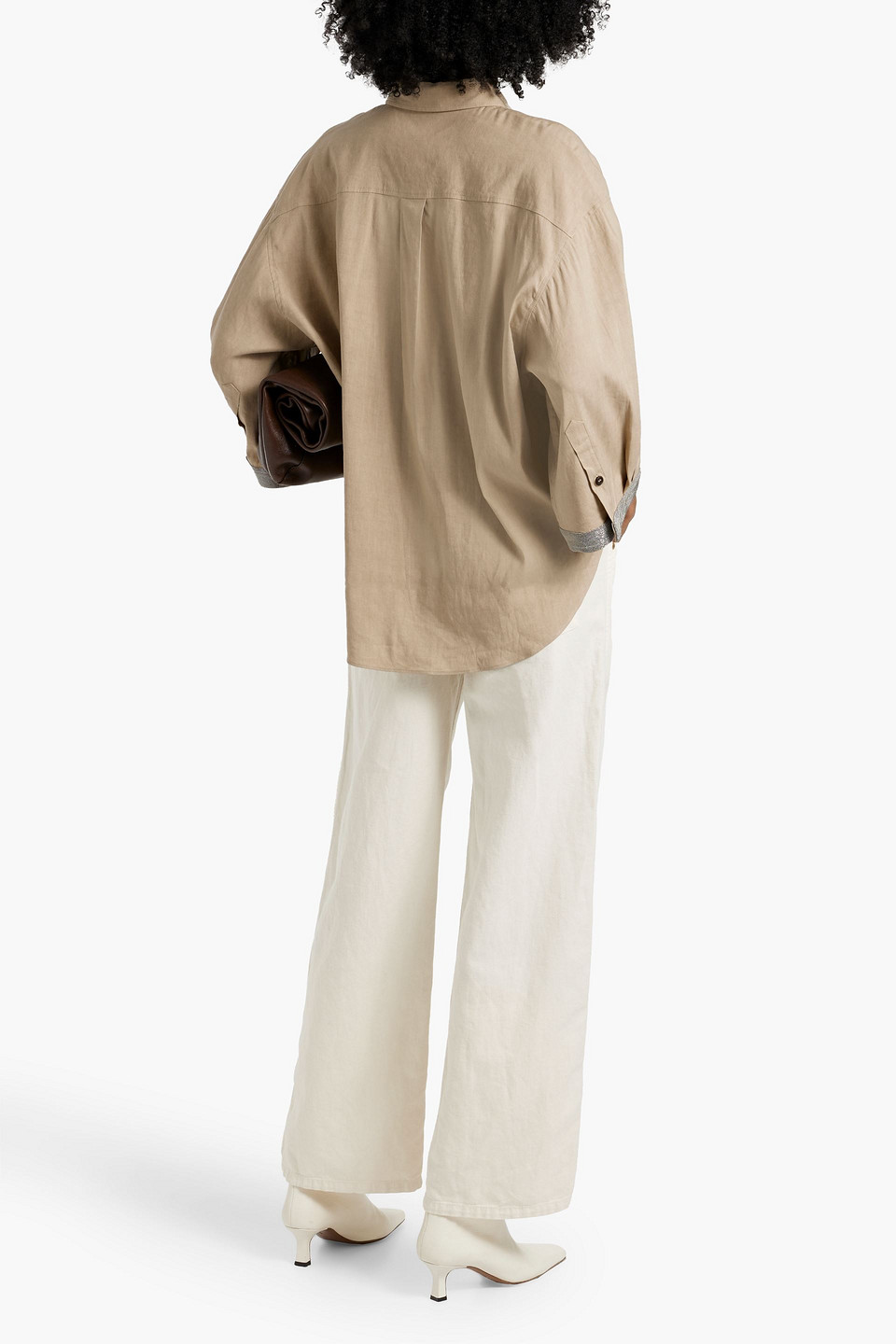BRUNELLO CUCINELLI PLEATED COTTON AND LINEN-BLEND WIDE-LEG PANTS