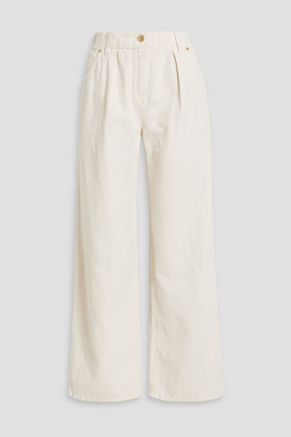 Brunello Cucinelli Pleated Linen And Cotton-blend Wide-leg Pants In Ecru