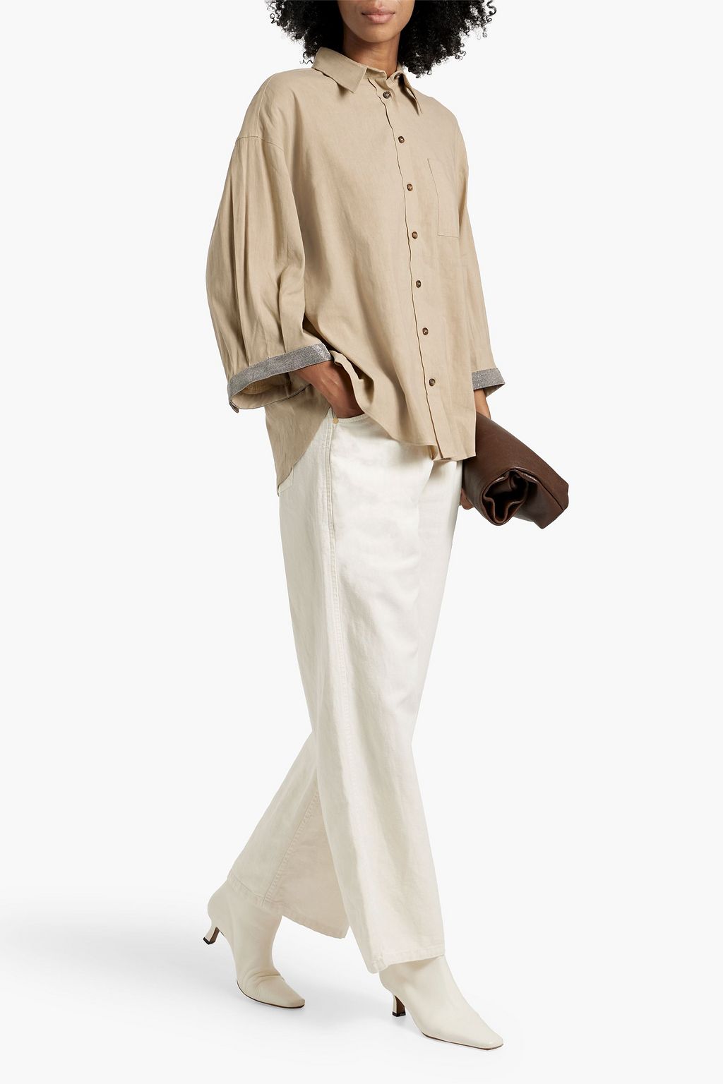 BRUNELLO CUCINELLI Pleated cotton and linen-blend wide-leg pants