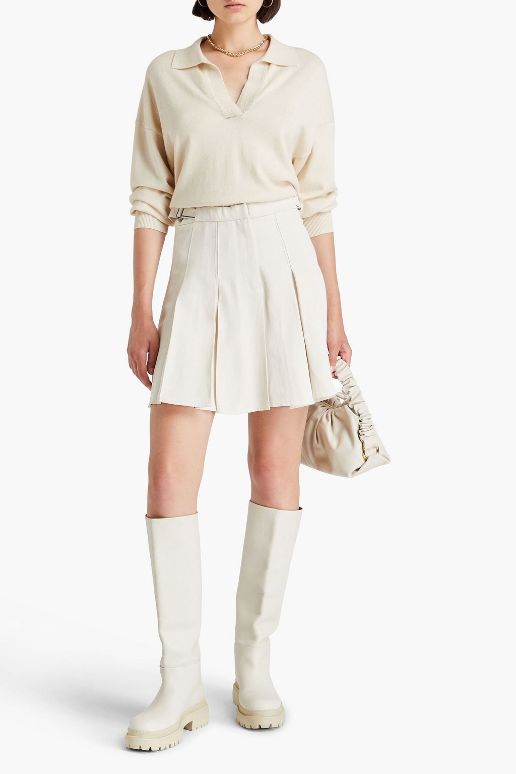 BRUNELLO CUCINELLI Bead-embellished pleated twill mini skirt