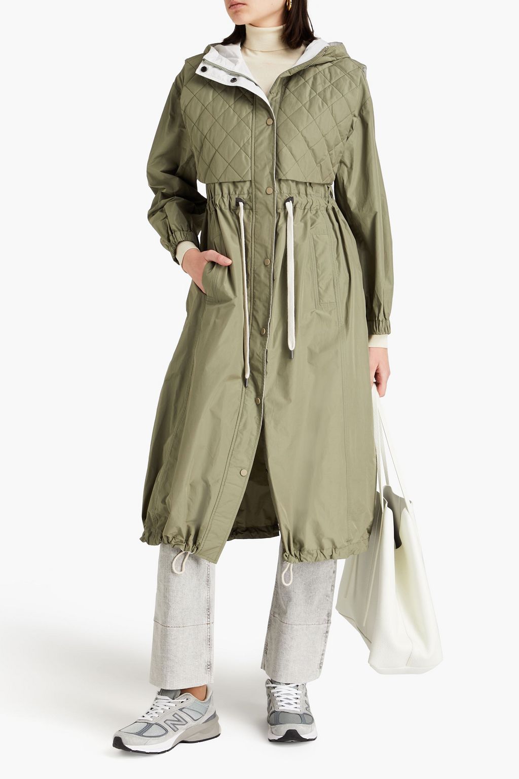 BRUNELLO CUCINELLI معطف باركا بقبعة مصنوع من قماش عازل بتصميم مبطّن ومزين بالخرز
