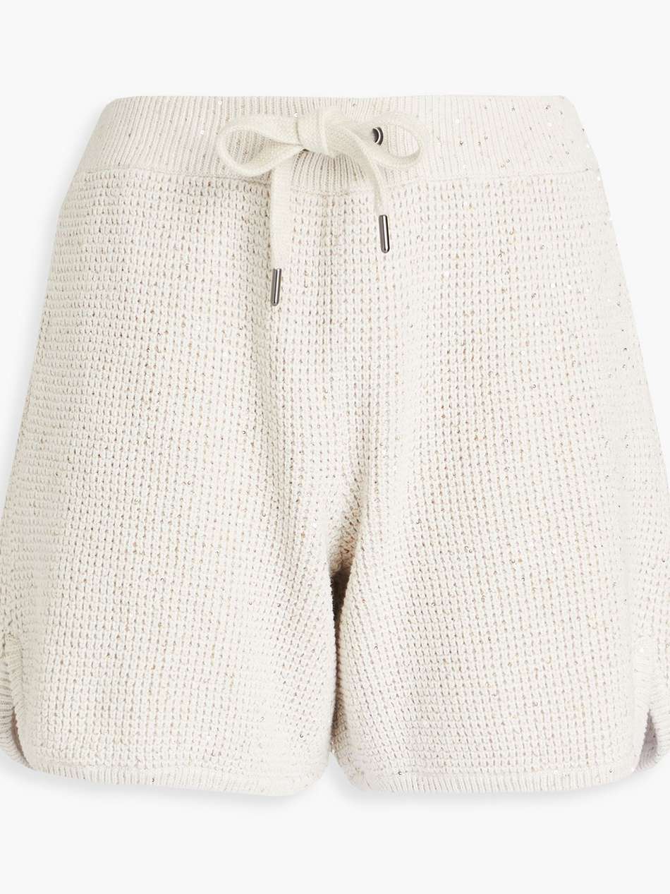 sequin-embellished waffle-knit cotton-blend shorts