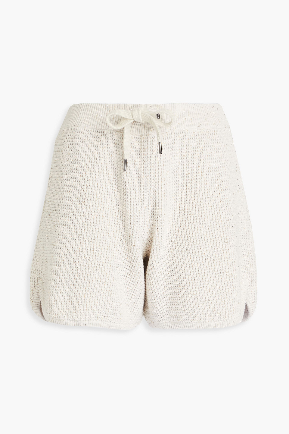 Brunello Cucinelli Sequin-embellished Waffle-knit Cotton-blend Shorts In Beige