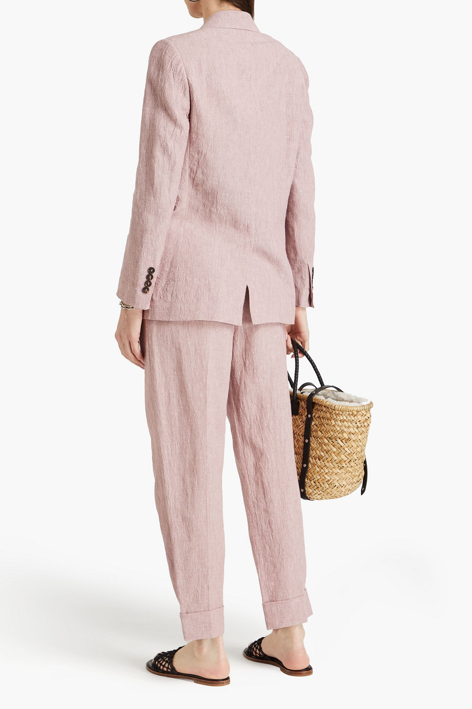 Shop Brunello Cucinelli Double-breasted Linen Blazer In Blush