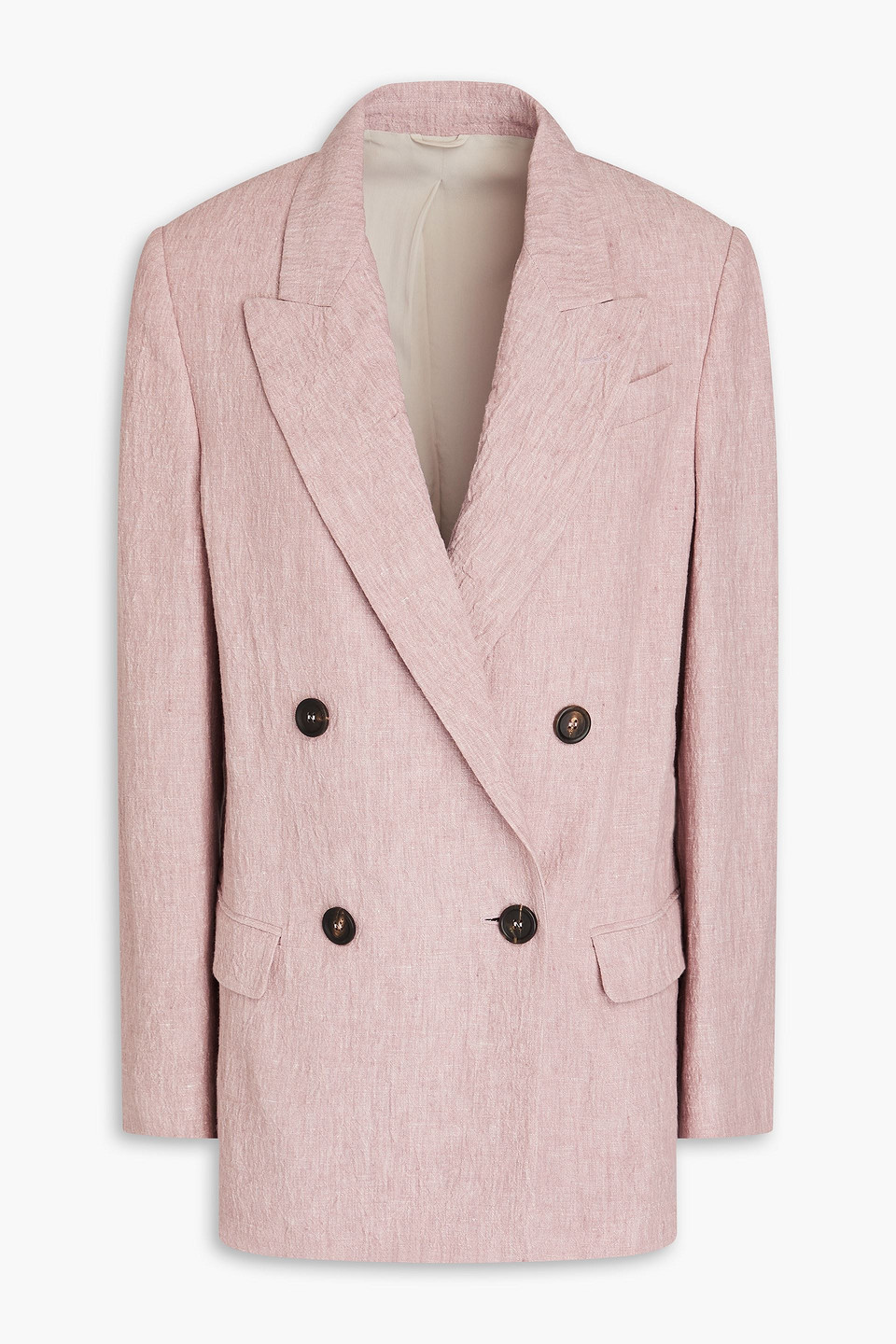 Shop Brunello Cucinelli Double-breasted Linen Blazer In Blush