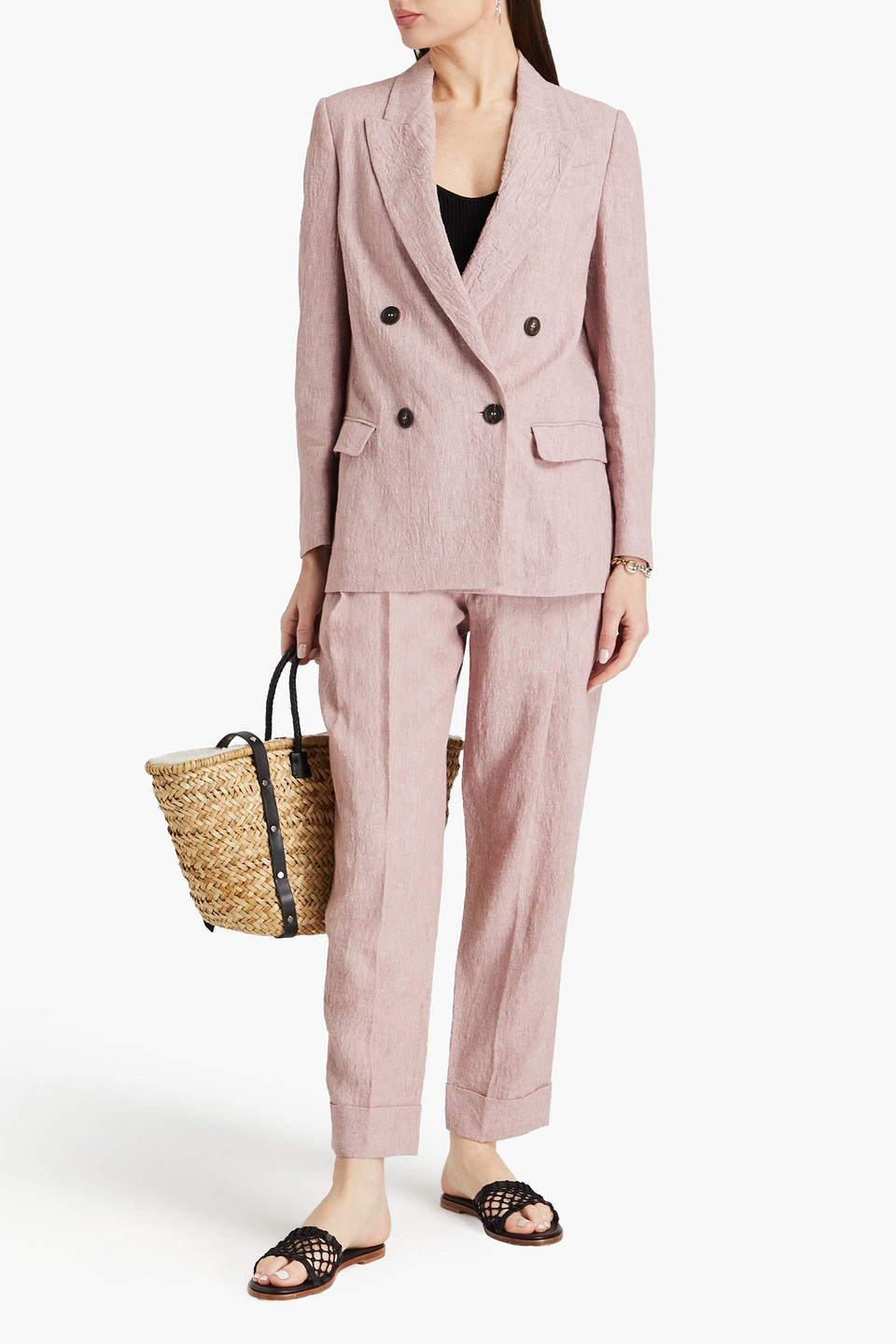 Shop Brunello Cucinelli Double-breasted Linen Blazer In Blush