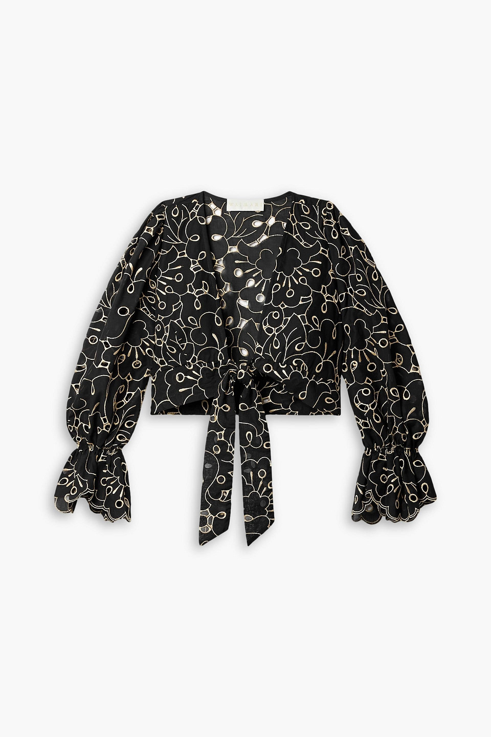 Waimari Rosalia Tie-front Cropped Broderie Anglaise Cotton-blend Voile Top In Black