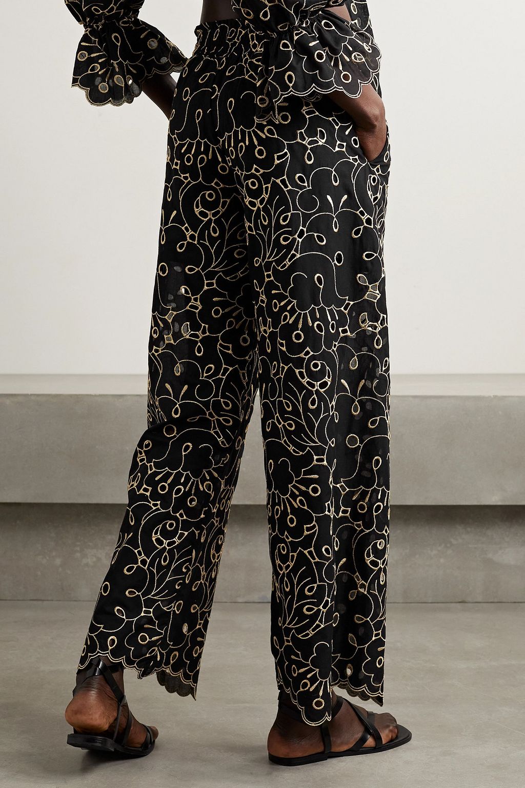 WAIMARI Rosalia broderie anglaise cotton-blend voile straight-leg pants