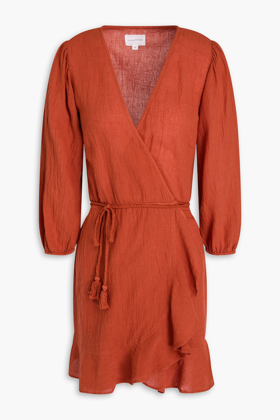 Honorine Alessandra Cotton-gauze Mini Wrap Dress In Tan