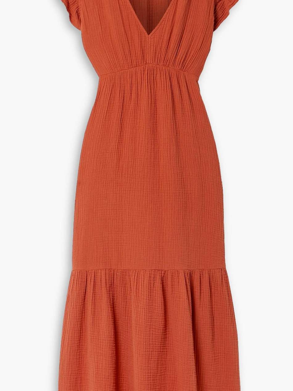 ruby ruffled cotton-seersucker midi dress