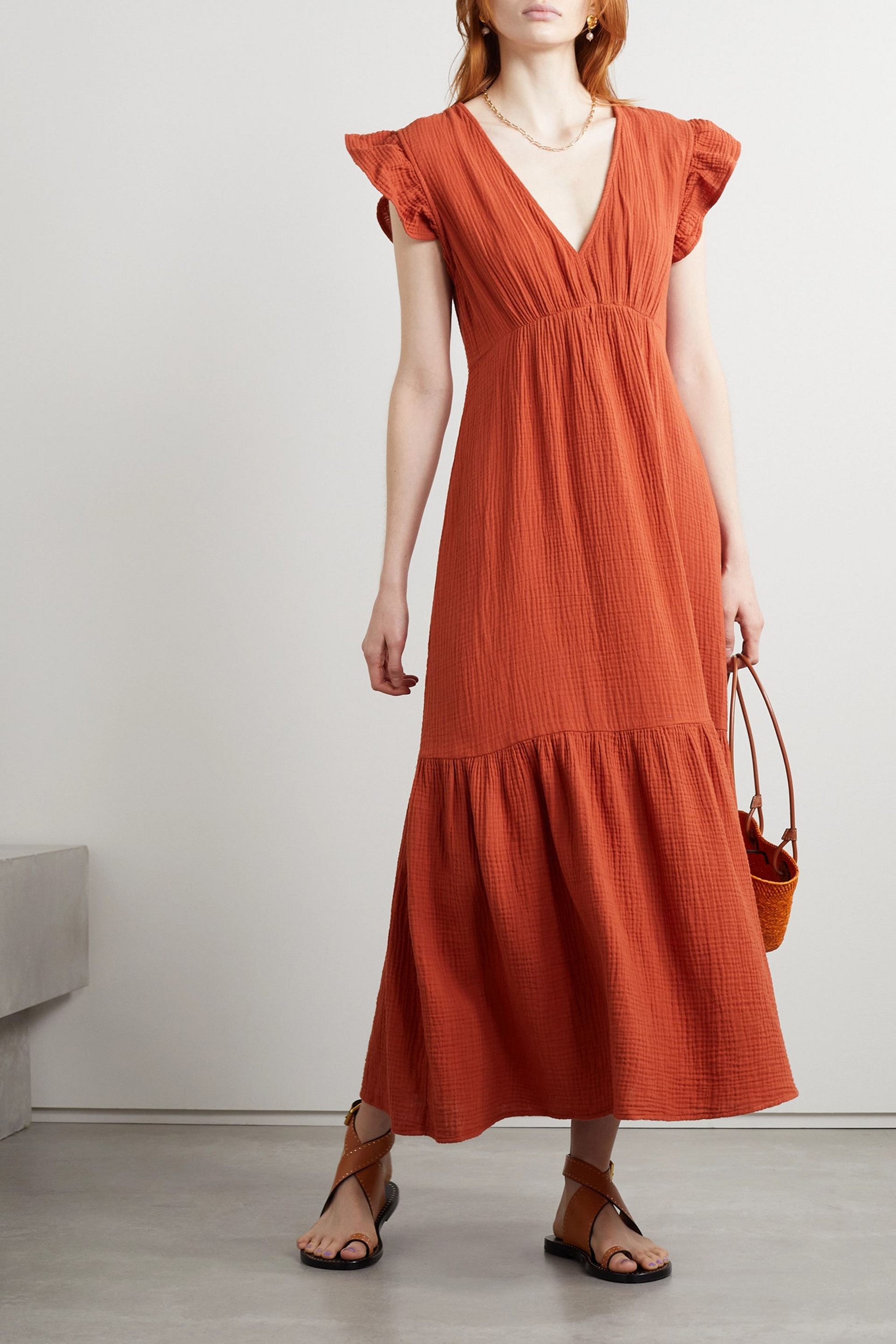 HONORINE Ruby ruffled cotton-seersucker midi dress