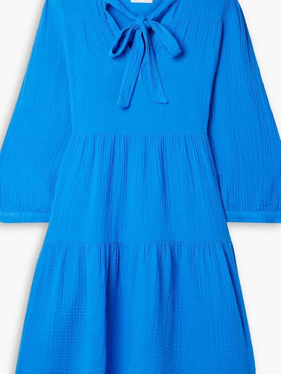 giselle bow-detailed tiered cotton-seersucker mini dress