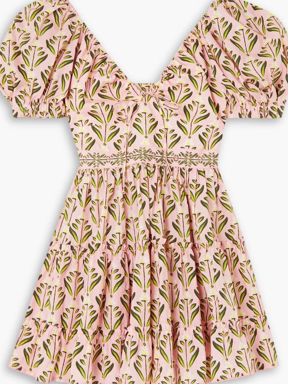 manzanilla margarita tiered floral-print cotton-poplin mini dress