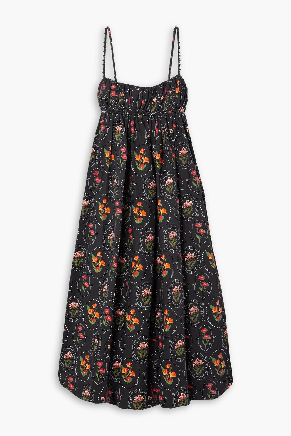 Agua By Agua Bendita Limonaria Oasis Open-back Floral-print Cotton-poplin Midi Dress In Black