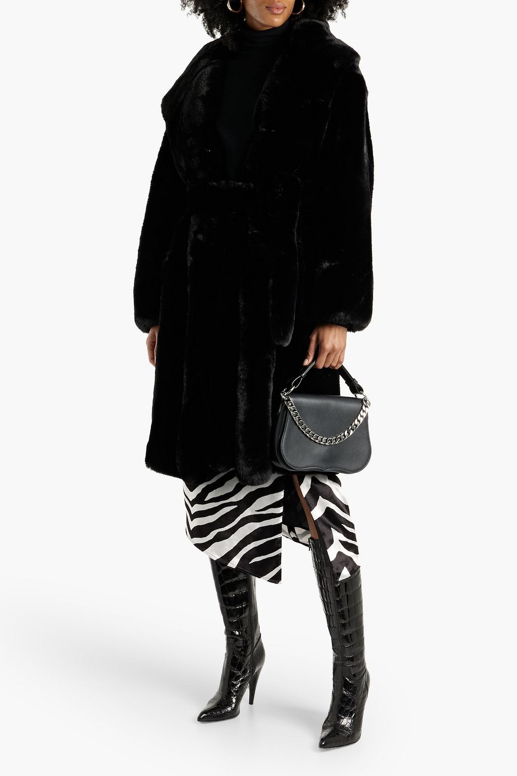 EACH X OTHER Belted faux fur hooded coat