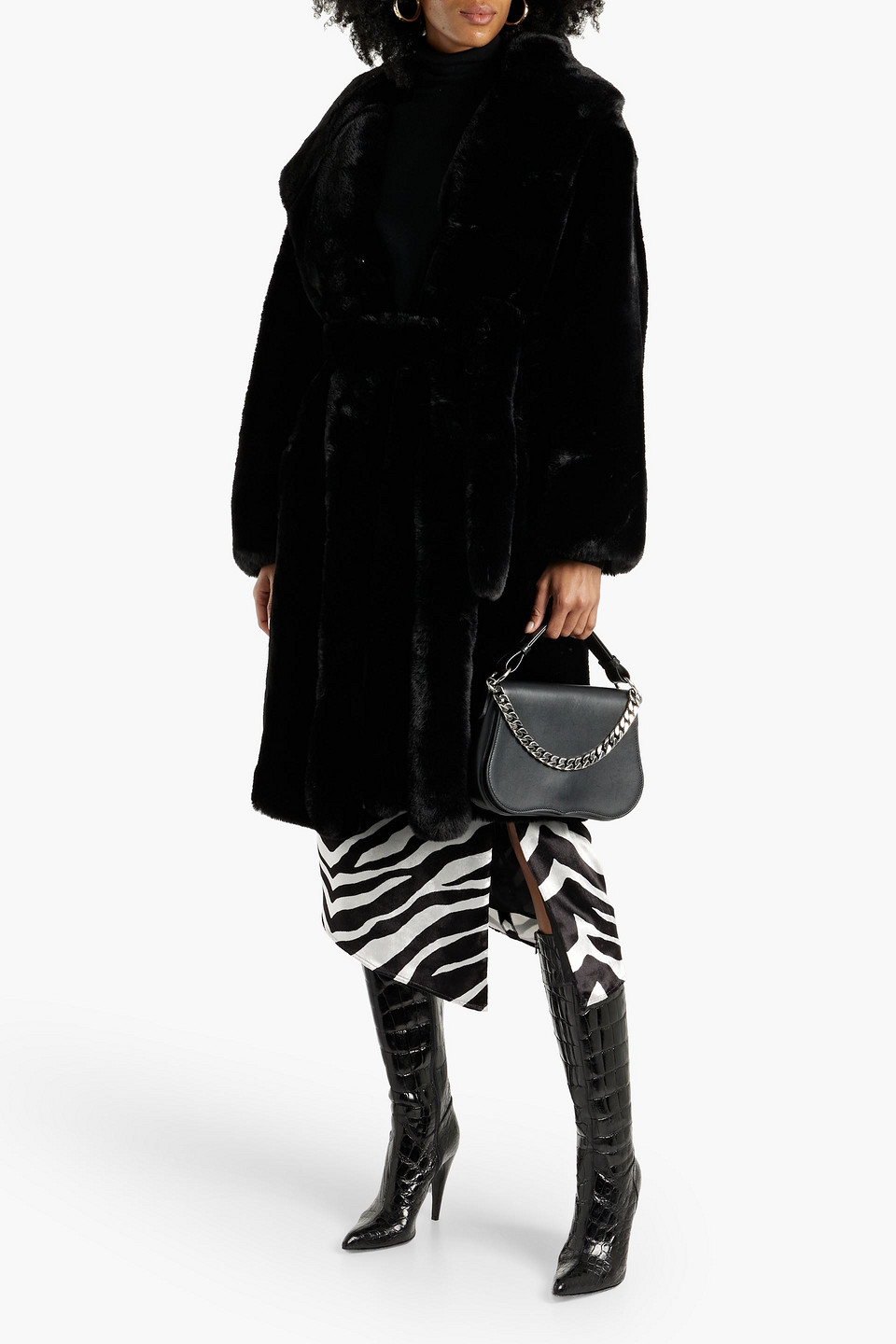 Each X Other Faux-fur Hooded Coat In Black