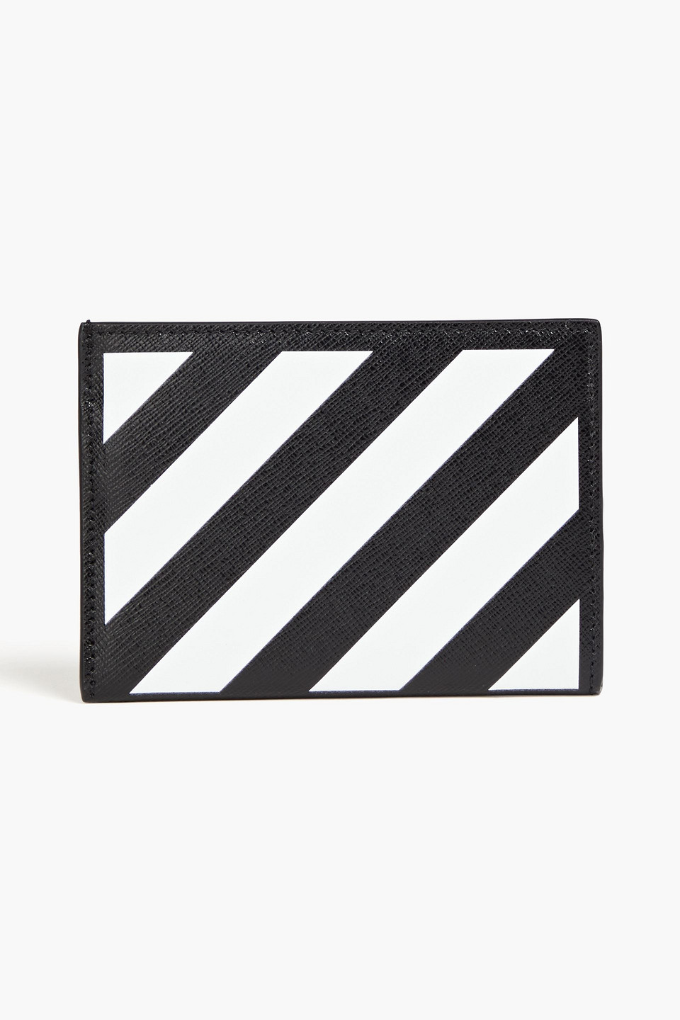Off-white Striped Textured-leather Cardholder In Black