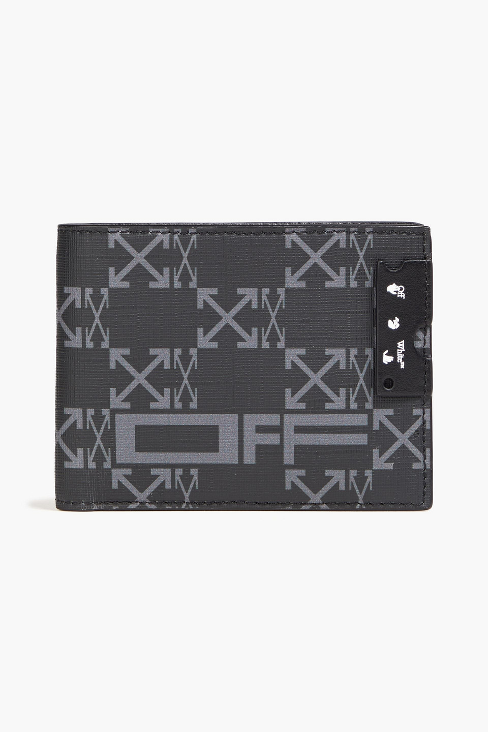 Off-white Logo-print Textured-leather Wallet In Charcoal