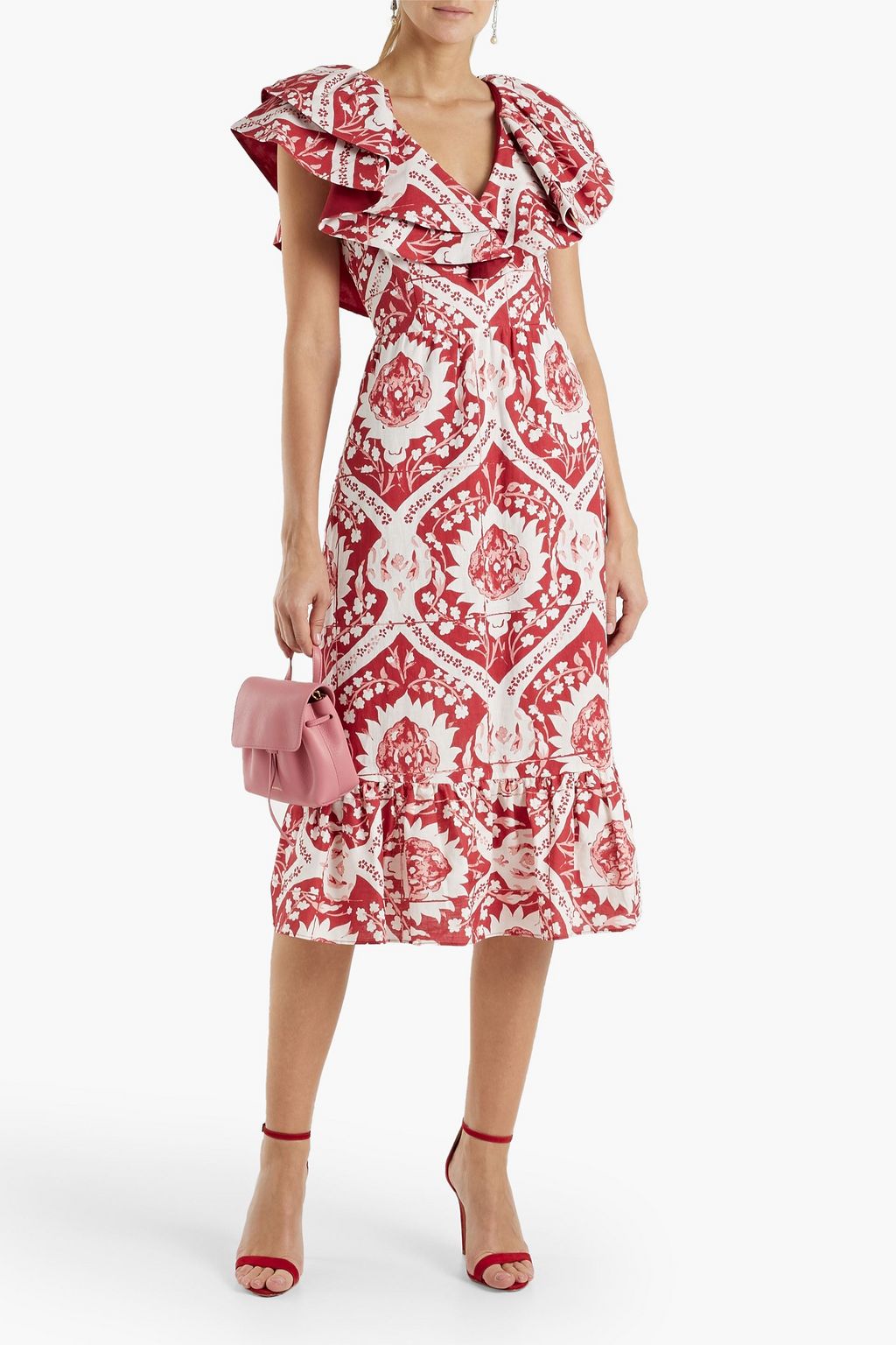 AMUR Ruffled printed hemp and cotton-blend midi dress | THE OUTNET