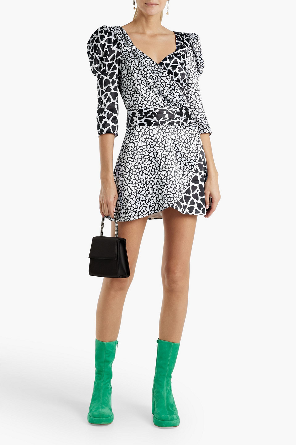 Shop Olivia Rubin Leonie Printed Charmeuse Mini Dress In Black