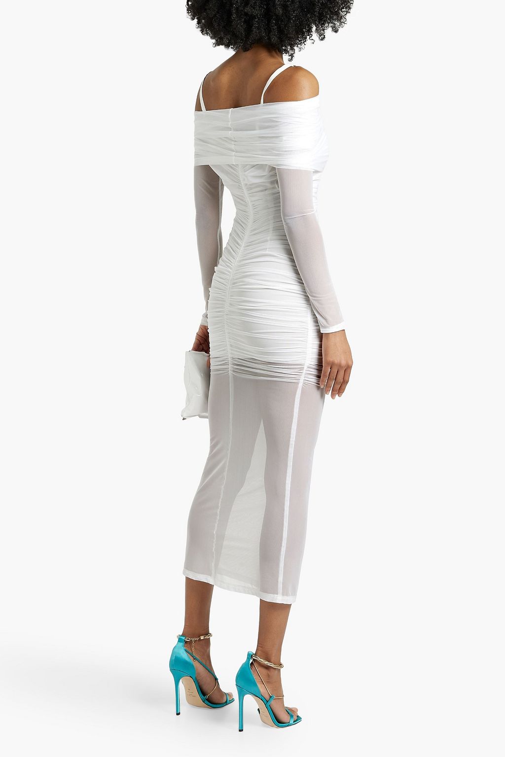 DOLCE&GABBANA Cold-shoulder ruched stretch-mesh midi dress
