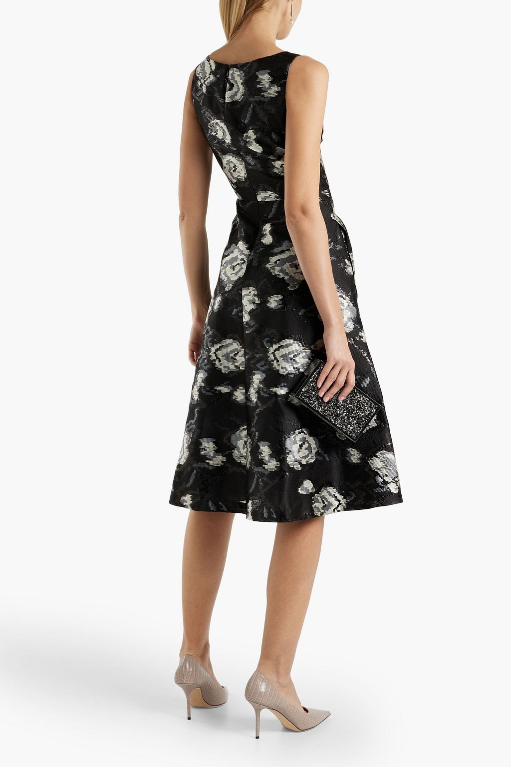 LELA ROSE Floral-print fil coupé dress