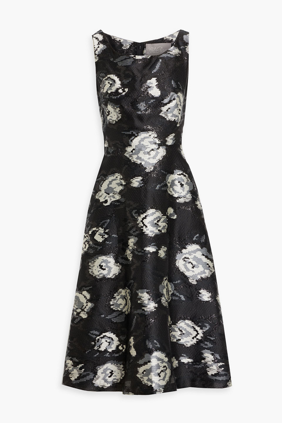 Lela Rose Metallic Flared Fil Coupé Dress In Black