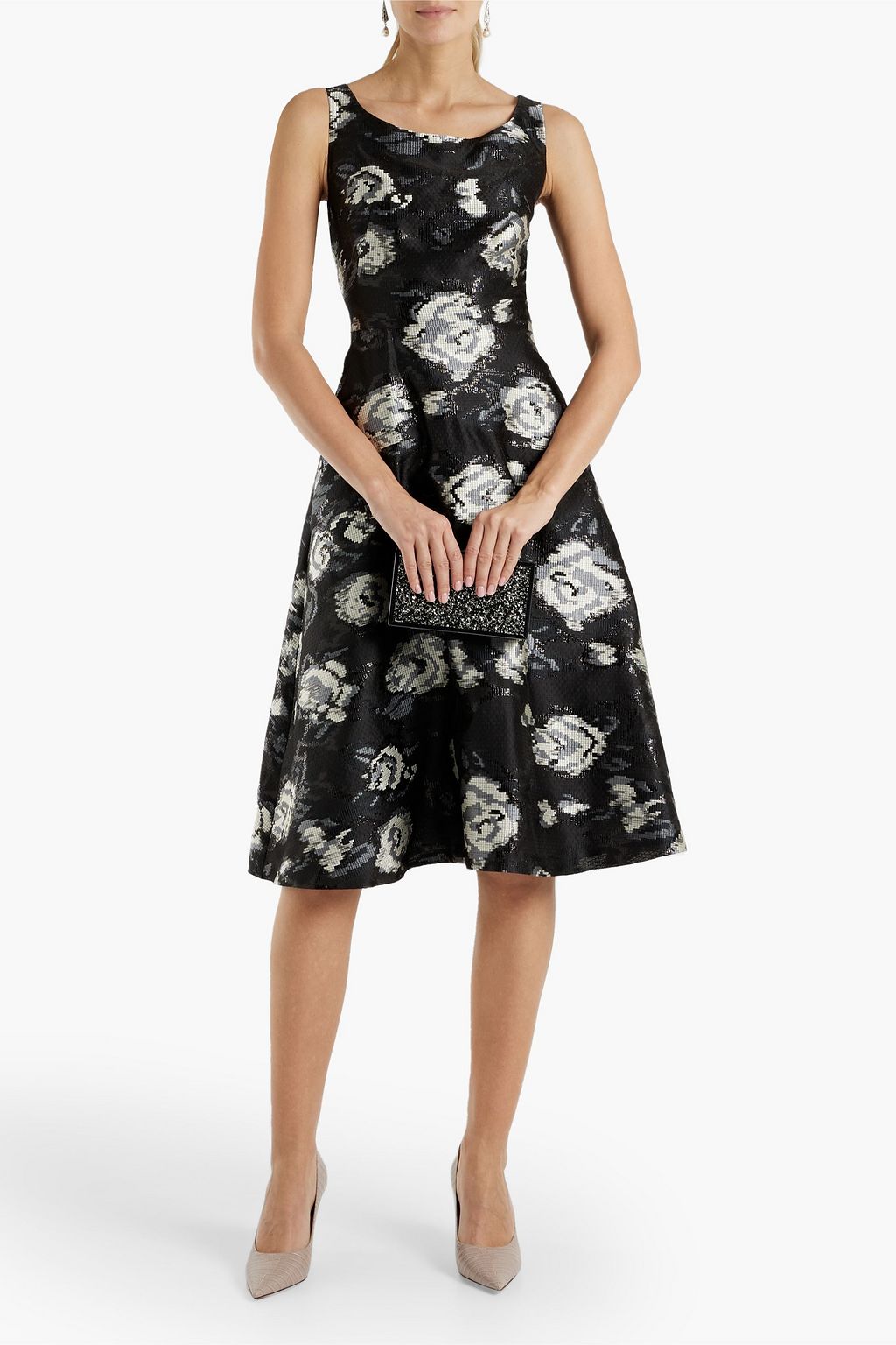 LELA ROSE Floral-print fil coupé dress