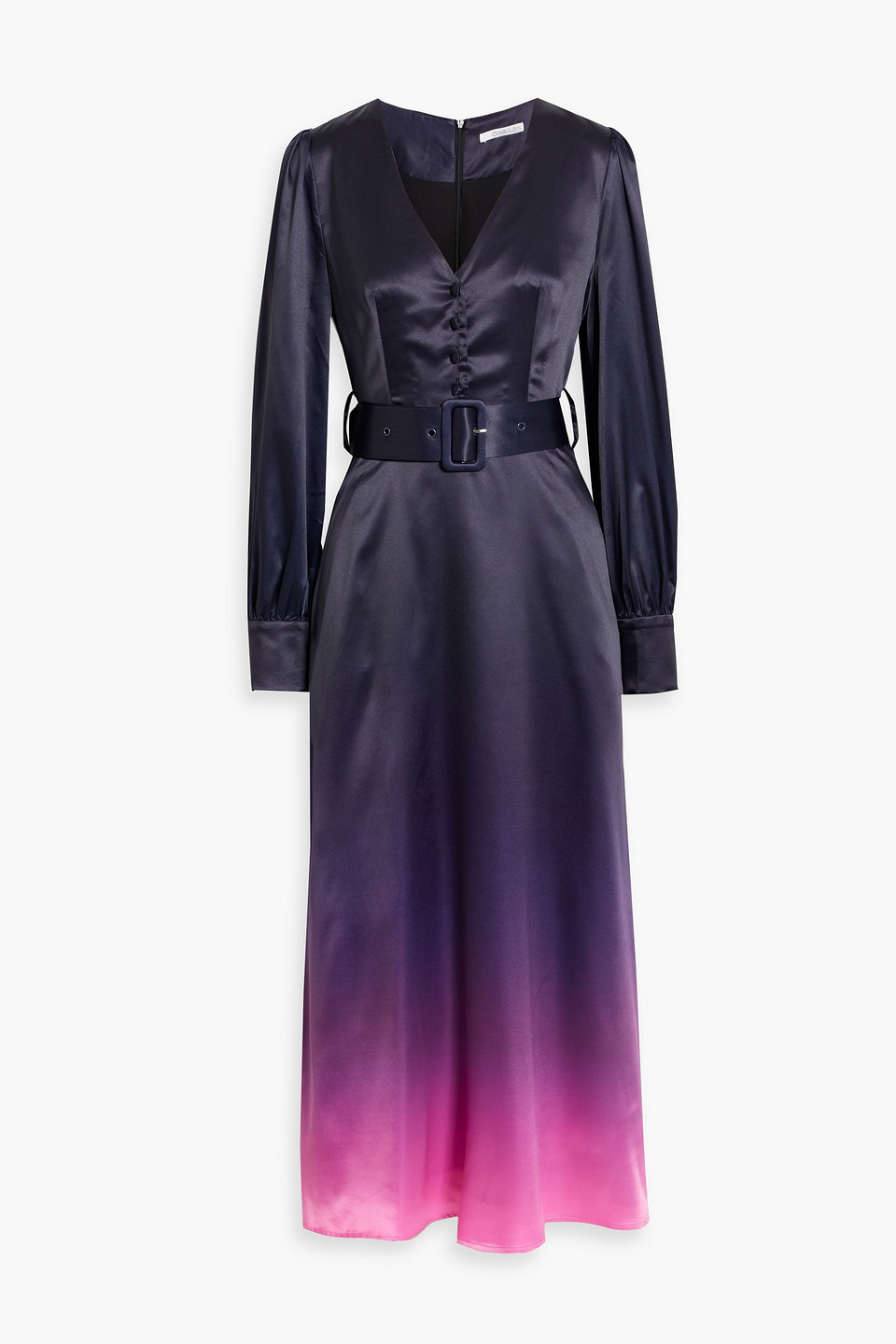 Shop Olivia Rubin Victoria Belted Dégradé Satin Midi Dress In Navy