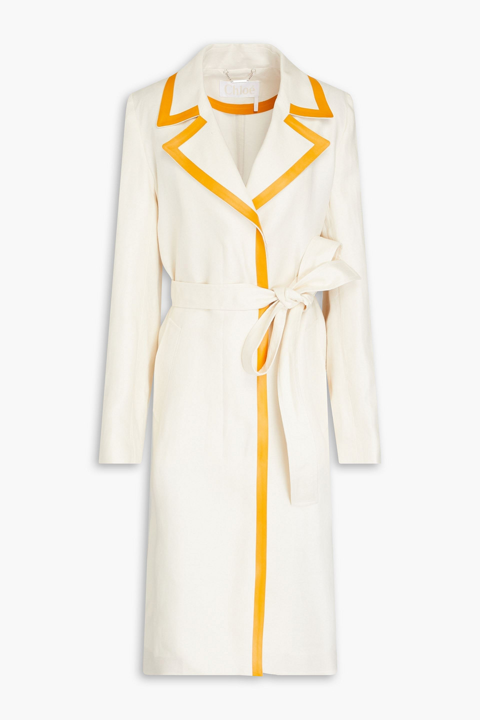 Chloé Leather-trimmed Linen-canvas Trench Coat In Elfenbein
