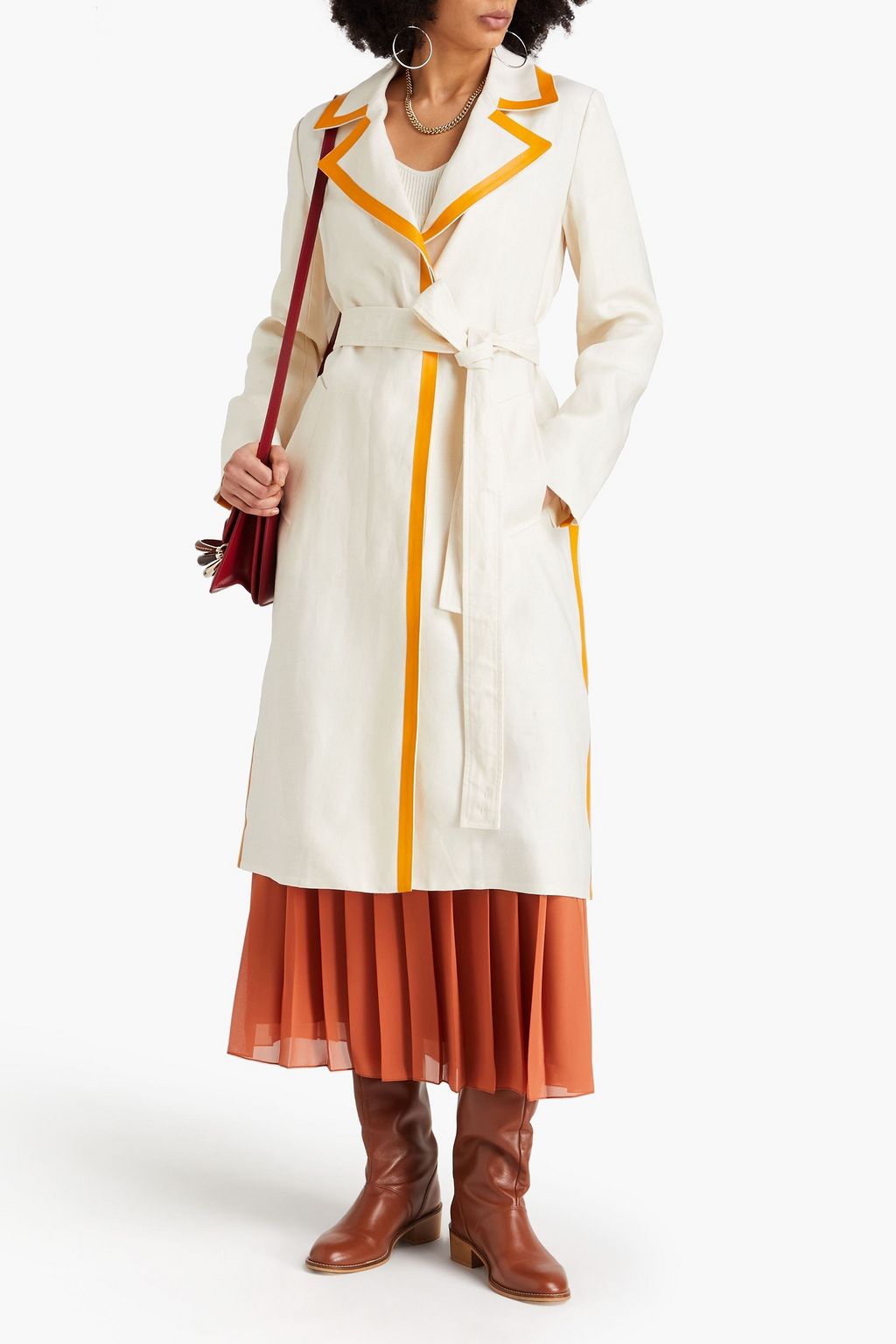 CHLOÉ Leather-trimmed linen-canvas trench coat