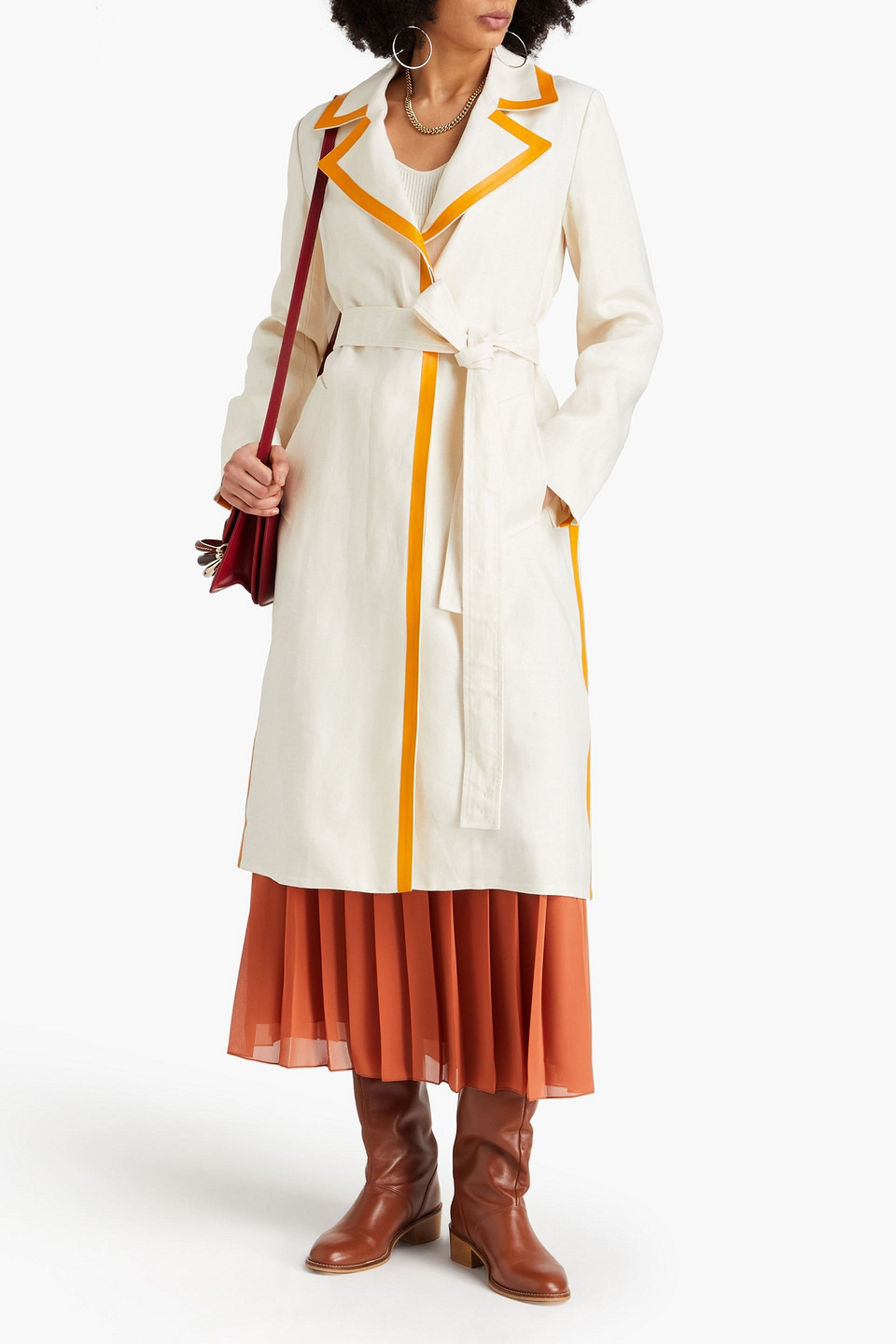 Chloé Leather-trimmed Linen-canvas Trench Coat In Elfenbein