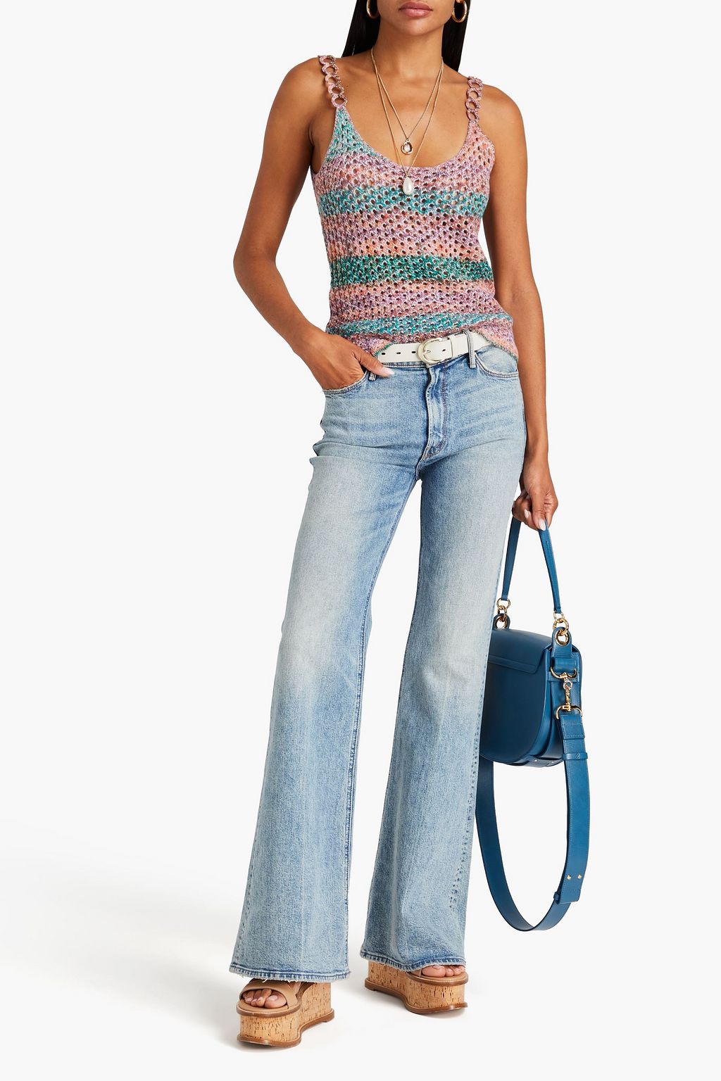 CHLOÉ Striped open-knit wool tank