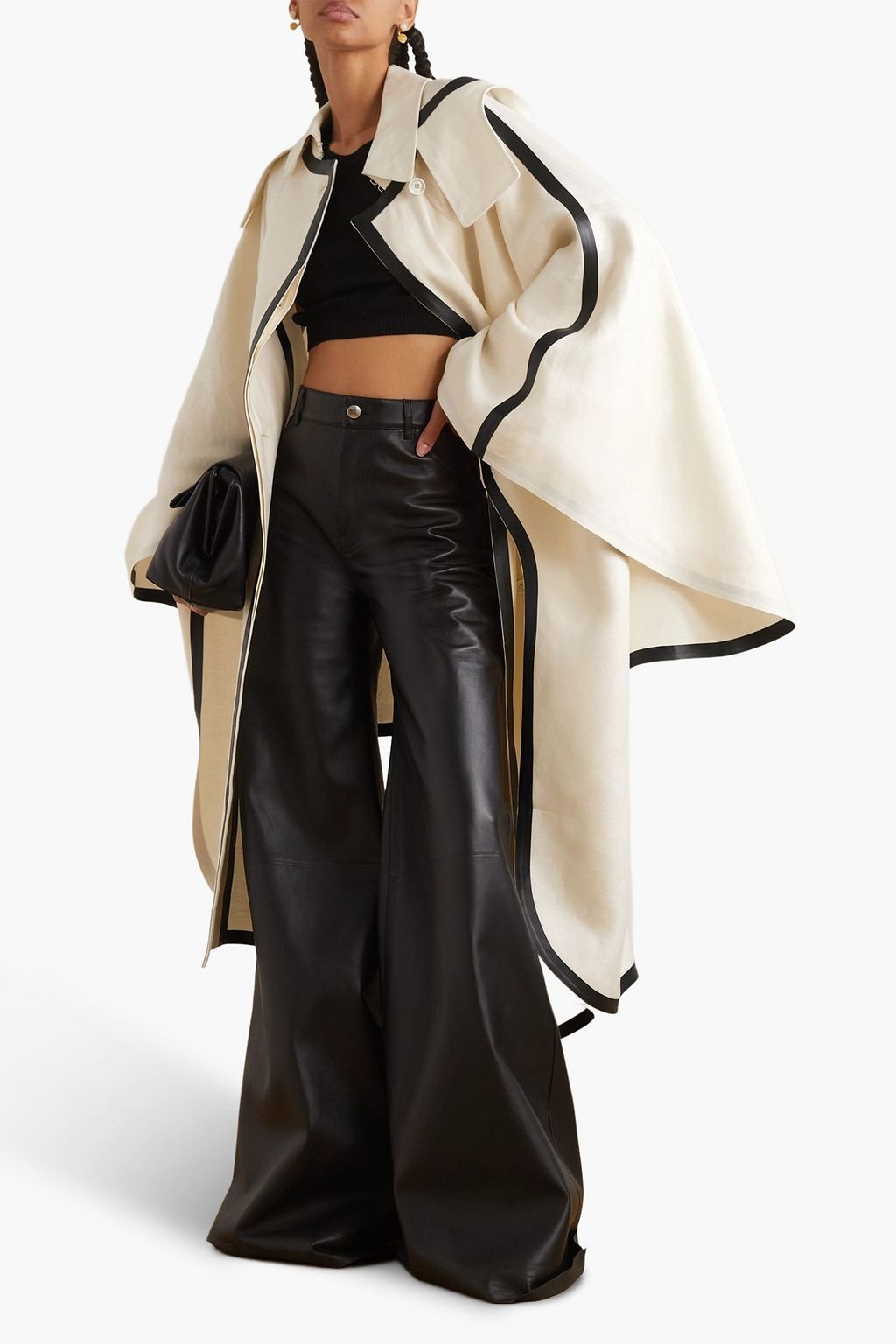 CHLOÉ Leather-trimmed linen-canvas cape
