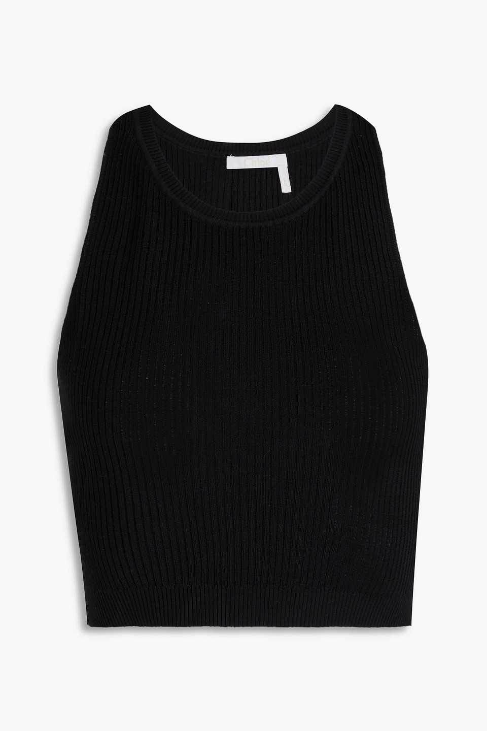 Chloé Cropped Cutout Ribbed Wool Tank In Schwarz
