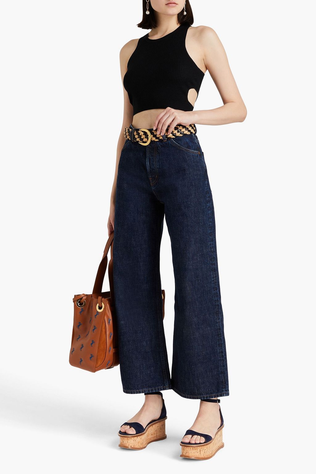 CHLOÉ Cropped cutout ribbed wool tank