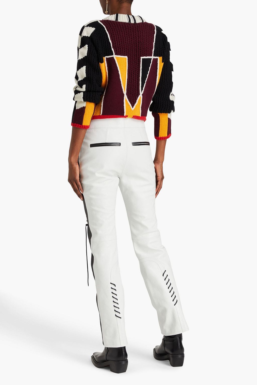 CHLOÉ Whipstitched two-tone leather straight-leg pants