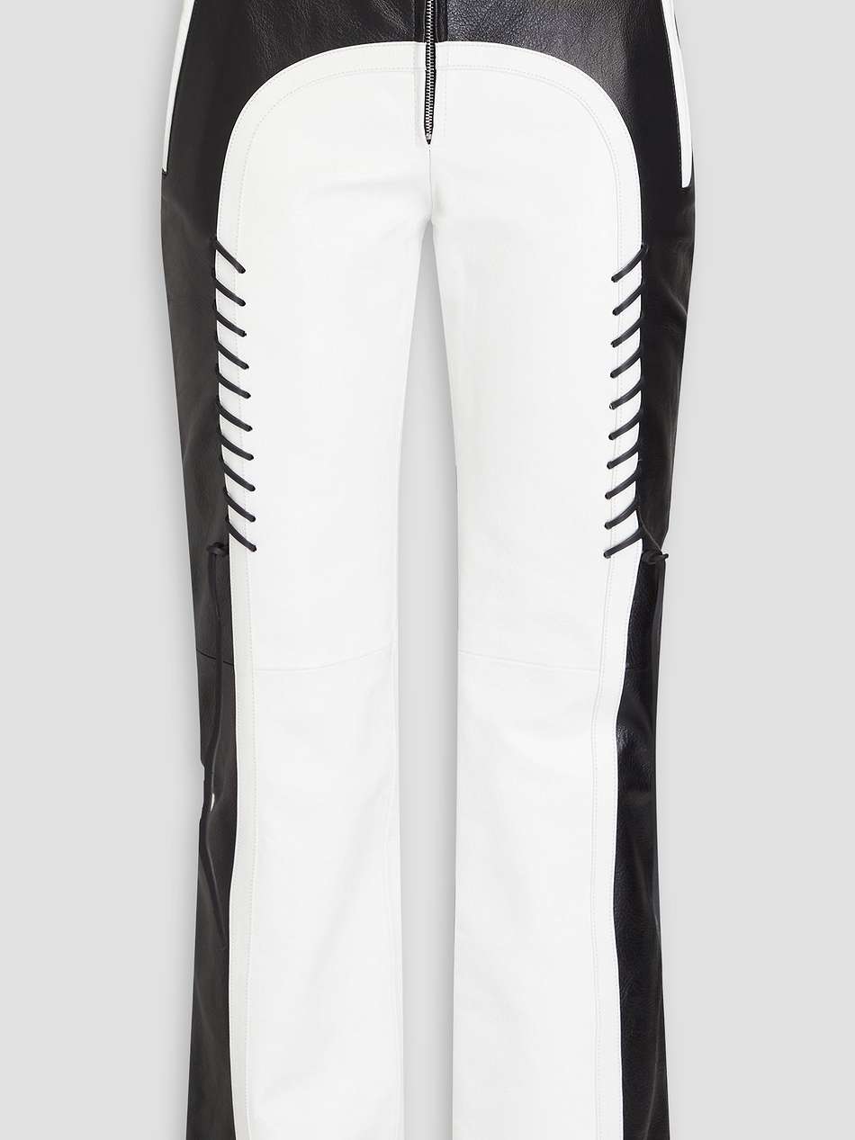 whipstitched two-tone leather straight-leg pants